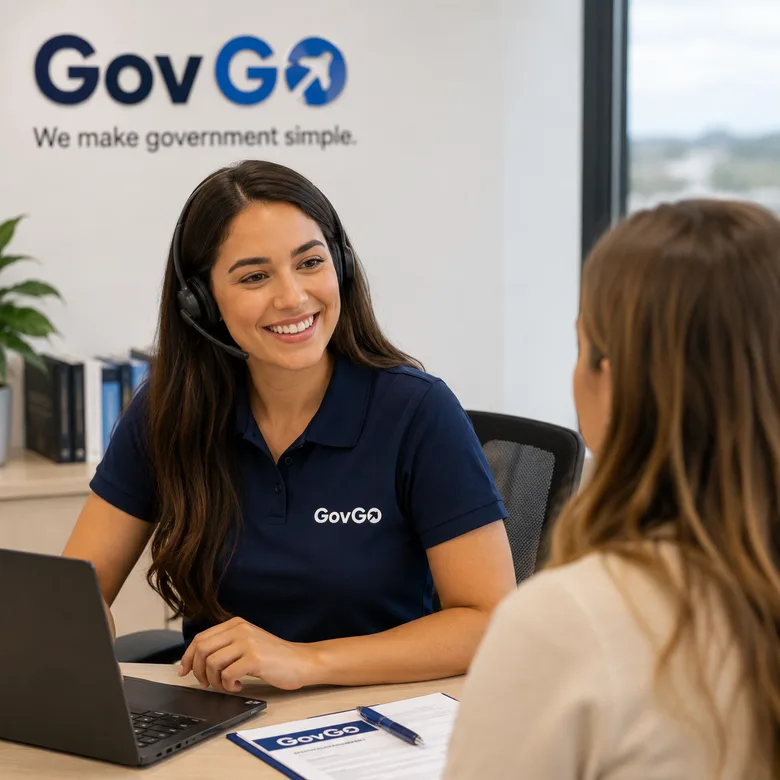 A GovGo specialist reviewing an application with a client